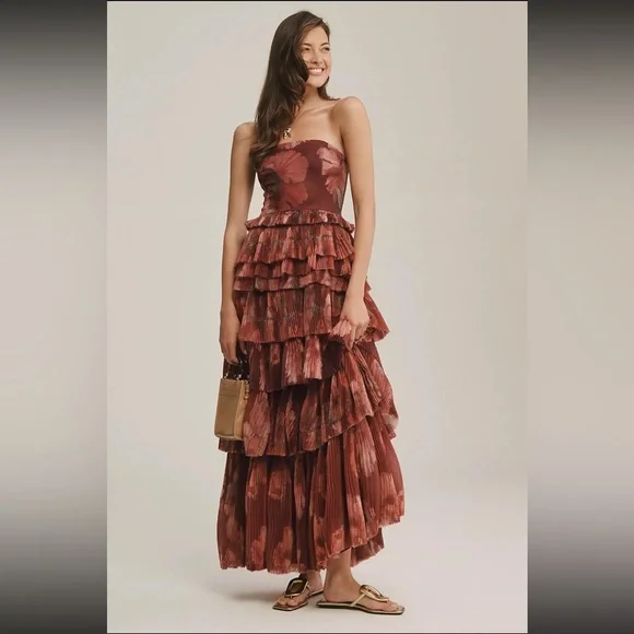 anthropologie tiered tulle maxi dress Hutch Strapless Tiered Tulle Maxi Dress